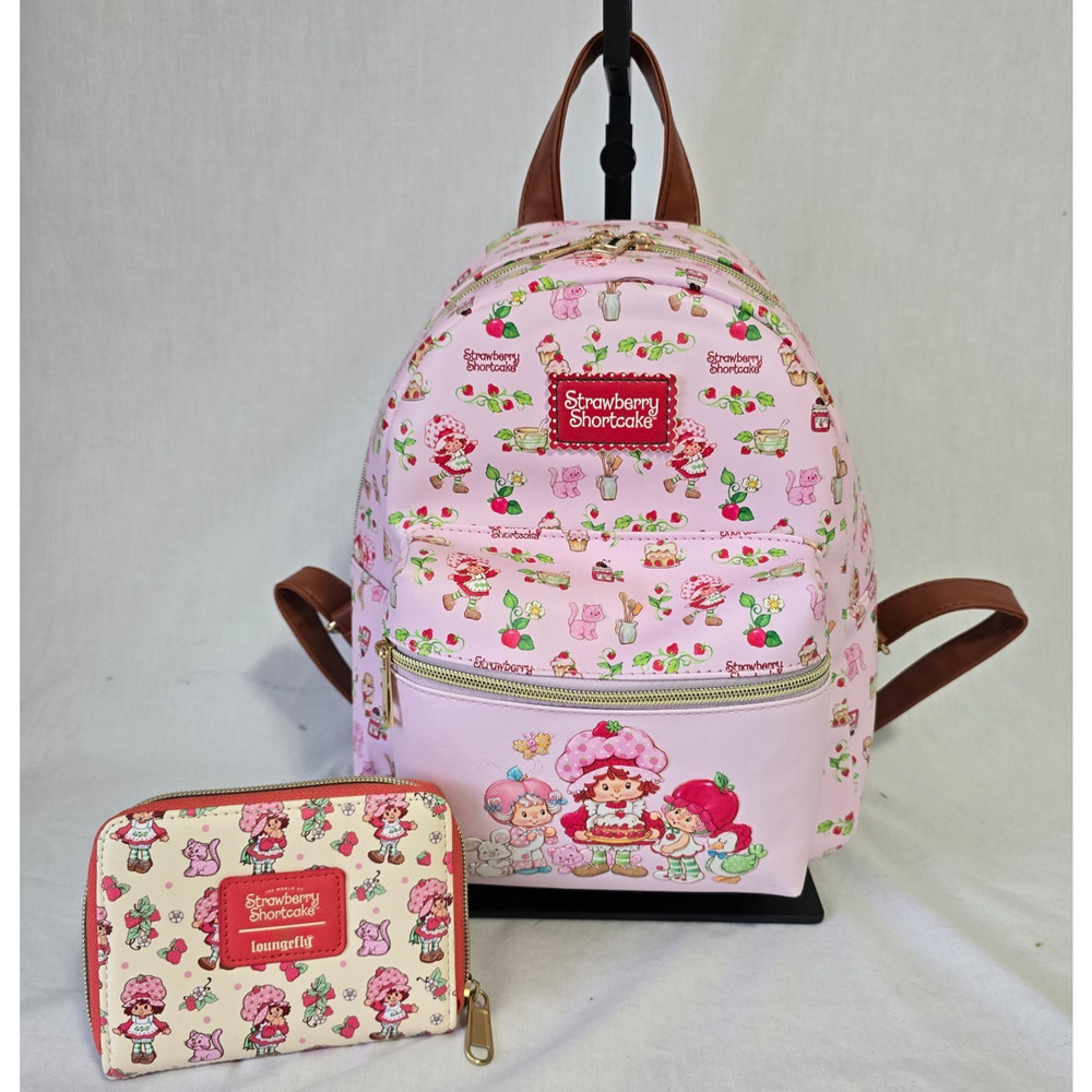 Strawberry Shortcake Backpack w/ Loungefly Zip Around Wallet Both in EUC